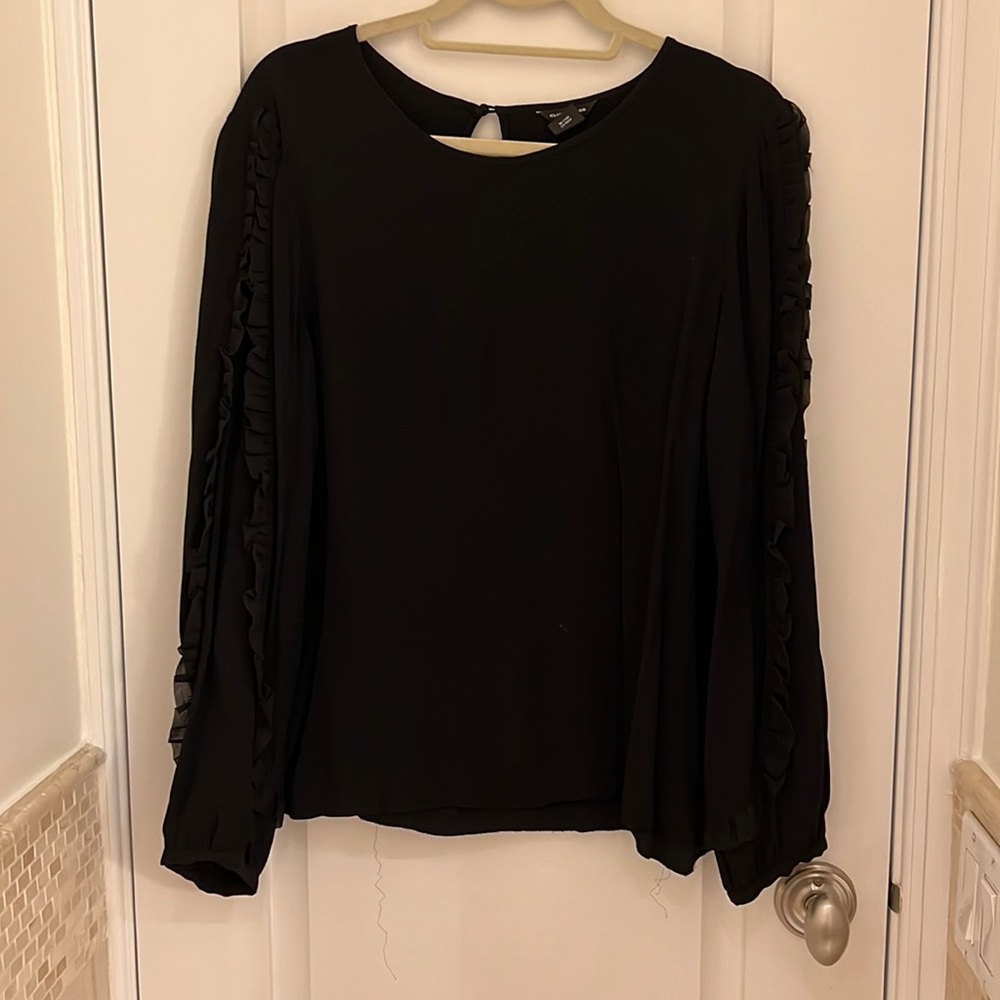 Club Monaco black ruffle sleeve top